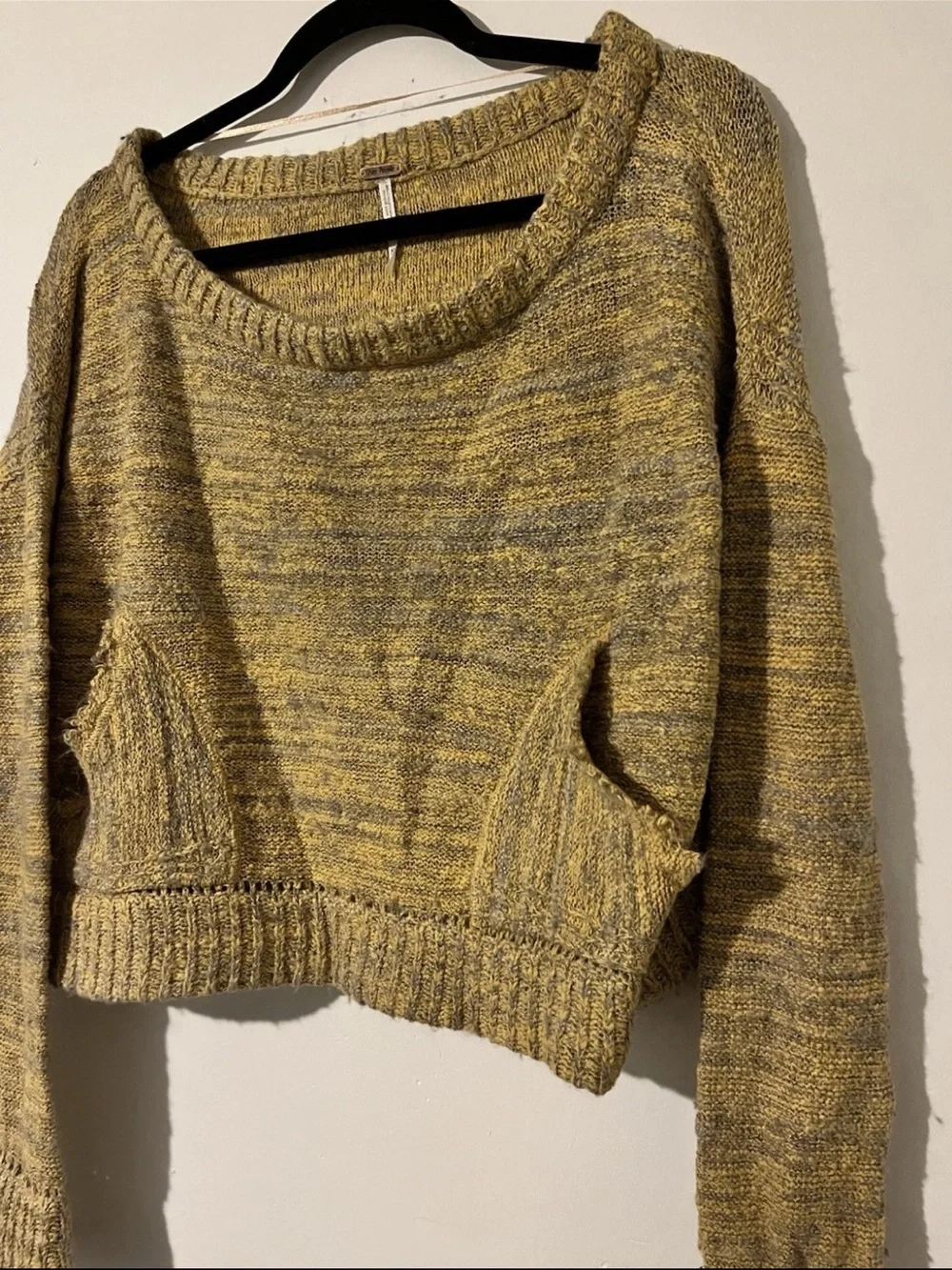 Free People “In My Pocket” Yellow Marled Wool Blend Sweater